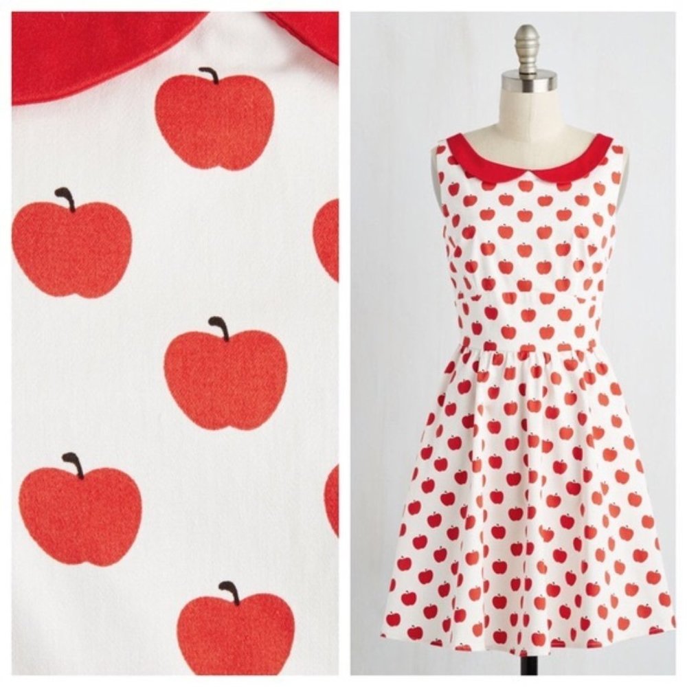 Modcloth Ixia Apple Print Collared Dress